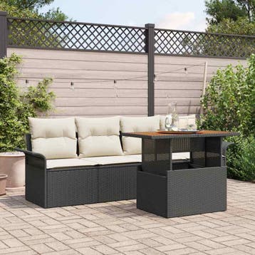 vidaXL Tuin Sofa Set 5 st Zwart Poly riet, Verzenden, Nieuw, Rotan, 5 zitplaatsen