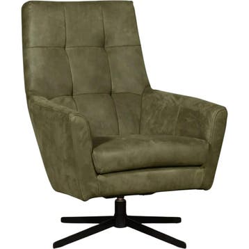 Leren draaifauteuil Central - Kenia Olive (olijf), Nieuw, Ophalen of Verzenden, 75 tot 100 cm, Industrieel, Modern