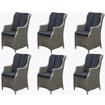 Set van 6 stuks Darwin dining tuinstoel grijs wicker, Ophalen of Verzenden, Nieuw, Wicker