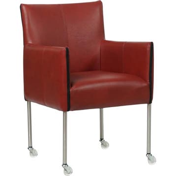 Set van 6 Leren eetkamerstoelen More - Granada Rouge (rood), Huis en Inrichting, Stoelen, Ophalen of Verzenden, Nieuw, Leer