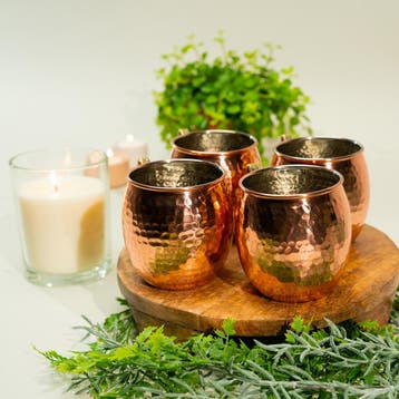 Set van 4 koperen bierpul gehamerd met nikkel binnenkant en, Ophalen of Verzenden, Nieuw