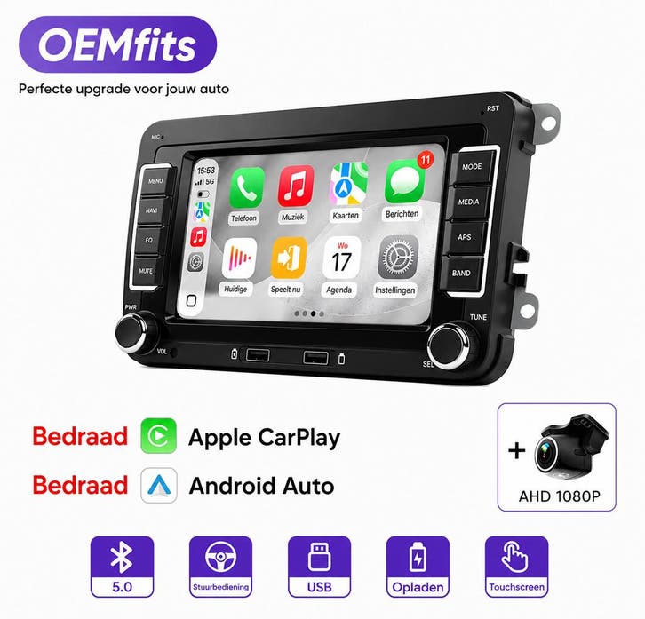OEMfits 7” Multimedia Radio met Wireless CarPlay &amp; Android A, Auto-onderdelen, Besturing, Nieuw, Verzenden
