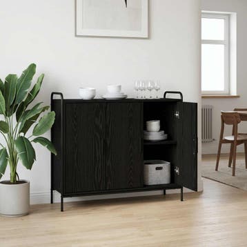 vidaXL Dressoir Zwart eiken 97 x 33 x 81 cm Bewerkt hout, Huis en Inrichting, Verzenden, Nieuw, Overige houtsoorten, Minder dan 50 cm