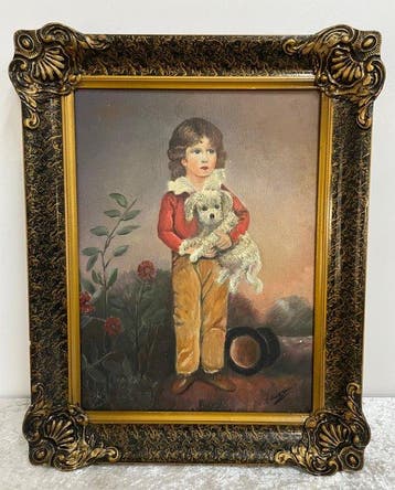 Wanddecoratie - Portret in Barokke Lijst - Jongen met Hond -