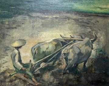Endang Eduard Abedy (1922-1975) - Javaanse boer met twee, Antiek en Kunst