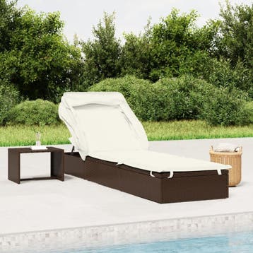 vidaXL Ligbed met inklapbaar dak 213x63x97 cm poly rattan, Verzenden, Nieuw