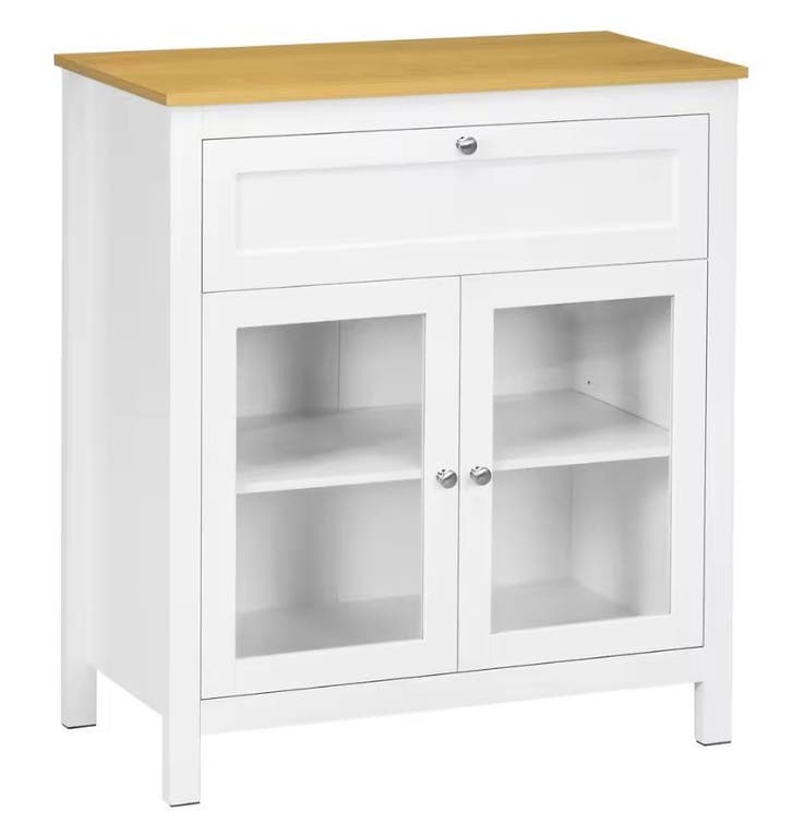 Witte Buffetkast met Glazen Deuren en Lade – 80×40×90 cm, Huis en Inrichting, Kasten | Buffetkasten, Nieuw, Verzenden