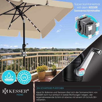 Stokparasol - Parasol - 125x205 cm - Tuinparasol - LED - Bei, Verzenden, Zo goed als nieuw