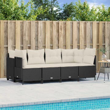 vidaXL 5-delige Loungeset met kussens poly rattan zwart, Verzenden, Nieuw, Loungeset