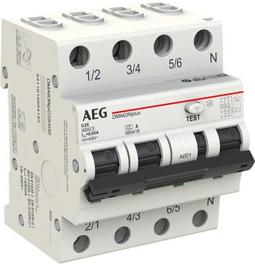 AEG aardlekautomaat / 25A, 30mA, C-kar, 3P+N / 565418, Doe-het-zelf en Verbouw, Elektra en Kabels, Ophalen of Verzenden, Nieuw