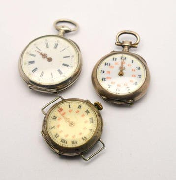Antique 800 Silver - Lot of 3 x mechanical pocket watches -