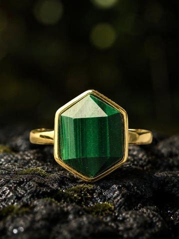 malachiet Ring van 925 sterlingzilver | Goudverguld met 18K-