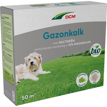 Gazonkalk | DCM | 50 m² (Magnesiumkalk, Met bacteriën, 4 kg), Tuin en Terras, Gras en Kunstgras, Verzenden, Nieuw