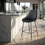 Barkruk Siera met rugleuning - Fluweellook zwart/zwart, Set, Verzenden, Nieuw