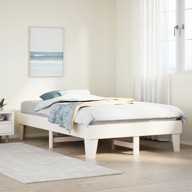 vidaXL Bedframe zonder matras massief grenenhout wit 120x200, Huis en Inrichting, Slaapkamer | Bedden, 120 cm, 200 cm, Wit, Twijfelaar