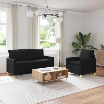 vidaXL Bankstel 2 st 3-zits Zwart Stof, Huis en Inrichting, Verzenden, Minder dan 150 cm, Stof, Driepersoons