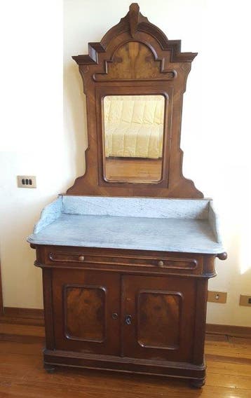 Kabinet - Carrara marmer, Walnoot - Mobiele wastafel/toilet