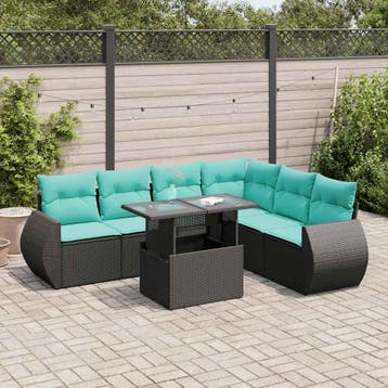 vidaXL 7-delige Loungeset met kussens poly rattan acacia, Verzenden, Nieuw, Loungeset