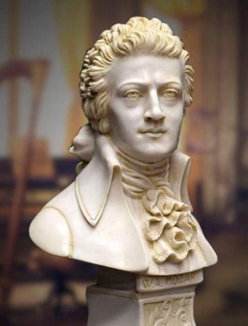 Buste, Busto di Mozart - 27 cm - Handmatig gevormd marmer, Antiek en Kunst