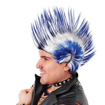 Punker pruik hanekam blauw-wit - Herenpruiken, Ophalen of Verzenden, Nieuw
