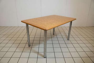 Houten Design eettafel met verchroomde ronde poten, Huis en Inrichting, Tafels | Eettafels, Ophalen of Verzenden, Nieuw