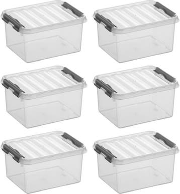 Sunware Q-line Opbergbox Transparant/Grijs 2 liter Set van 6, Ophalen of Verzenden, Nieuw