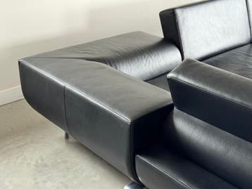 Leolux Hoekbank B Flat  – zwart Leder | Als nieuw, Hoekbank, 300 cm of meer, Ophalen of Verzenden, Zo goed als nieuw