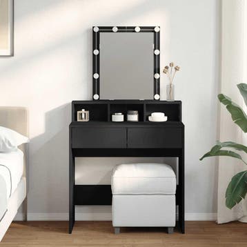 vidaXL Kaptafel met LED 80x41x144,5 cm zwart, Huis en Inrichting, Tafels | Kaptafels, Verzenden, Nieuw