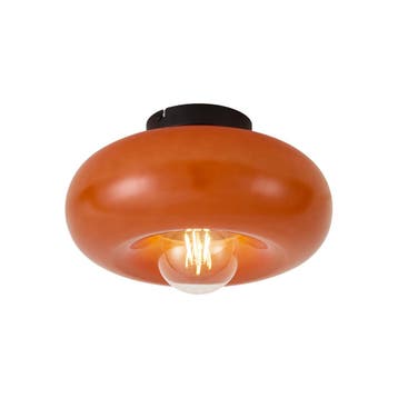 Retro plafondlamp zwart met oranje glas 30cm - Glaze, Verzenden, Nieuw, Metaal