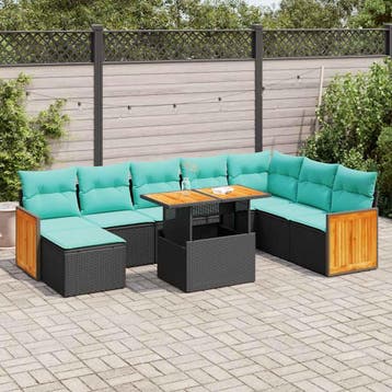 vidaXL 11-delige Loungeset met kussens poly rattan acacia, Verzenden, Nieuw, Loungeset