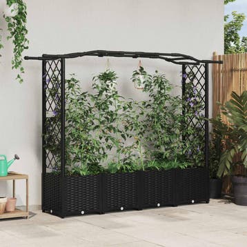 vidaXL Verhoogd Bed met Trellis en Dak Zwart 204 x 40 x 138, Verzenden, Nieuw, Minder dan 60 cm, 60 cm of meer