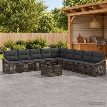 vidaXL Tuinbankenset 10 st Grijs poly rattan, Verzenden, Nieuw, Meer dan 8 zitplaatsen