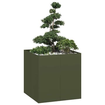 vidaXL Plantenbak 80x80x80 cm staal olijfgroen, Verzenden, Nieuw, Metaal