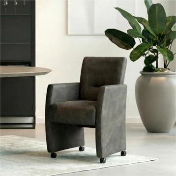 Set van 8 Leren eetkamerstoelen Pleasure - Kenia Antracite, Huis en Inrichting, Stoelen, Ophalen of Verzenden, Nieuw, Leer