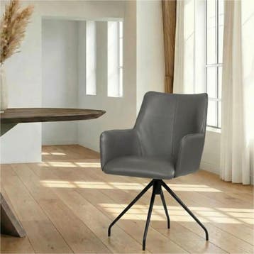 Leren eetkamerstoel Wave - Granada Steel (grijs) - Spinpoot, Ophalen of Verzenden, Nieuw, Leer, Bohemian, Eigentijds, Industrieel, Modern, Scandinavisch