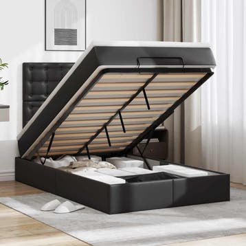 vidaXL Ottoman bed met matras en LEDs 120x190 cm kunstleer, Overige materialen, Verzenden, Zwart, Nieuw