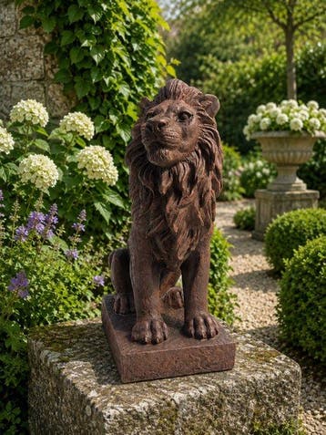 Beeld, tuinbeeld leeuw - 35 cm - cast stone