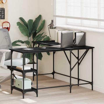 vidaXL Bureau Zwart Eiken 139 x 139 x 75 cm Bewerkt hout, Huis en Inrichting, Bureaus, Verzenden, Nieuw