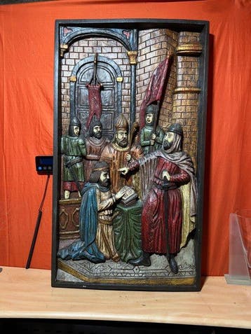 Reliëf, Bas relief sculpture - 99 cm - Hout - 1970