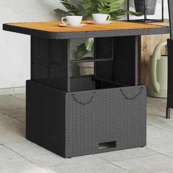 vidaXL Tuintafel 80x80x71 cm poly rattan en acaciahout zwart, Tuin en Terras, Tuintafels, Verzenden, Nieuw