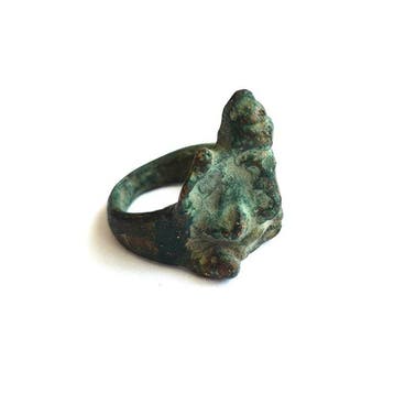 Oud-Khmer Brons Ring met Ganesha-deitie decoratiekraal - 29