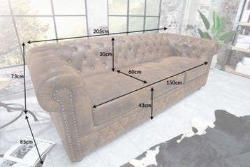 Chesterfield 3-zitsbank 205cm antiekbruin met knoopstiksel, Ophalen of Verzenden, Nieuw