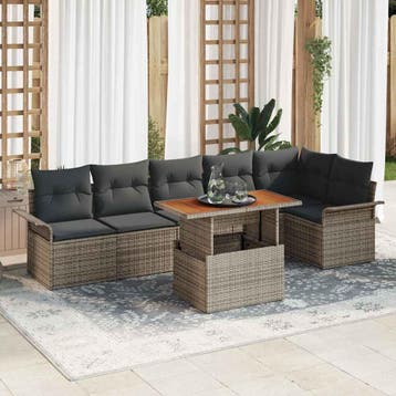 vidaXL Tuin Sofa Set 7 st Grijs Poly riet, Tuin en Terras, Verzenden, Nieuw, Rotan, 7 zitplaatsen