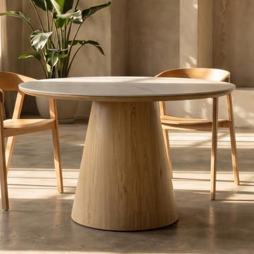 *WOONWINKEL* Ronde Eettafel Eiken En Wit Marmer, Huis en Inrichting, Tafels | Eettafels, Verzenden, Nieuw