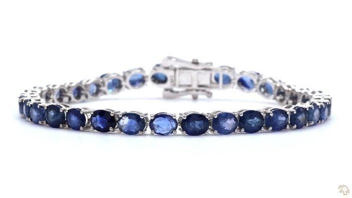Armband - 14 karaat Witgoud - 12.86ct. tw. Saffier -, Sieraden, Tassen en Uiterlijk, Armbanden