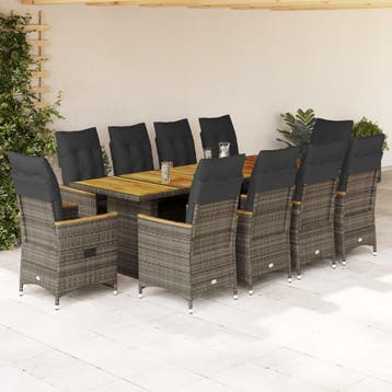 vidaXL 11-delige Bistroset met kussens poly rattan grijs, Verzenden, Nieuw, Meer dan 8 zitplaatsen