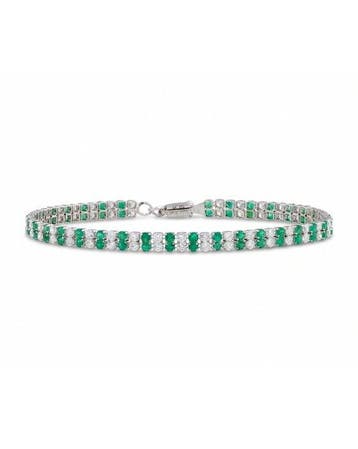 Tennis armband - 14 karaat Witgoud - 3.45ct. tw. Smaragd -, Sieraden, Tassen en Uiterlijk, Antieke sieraden