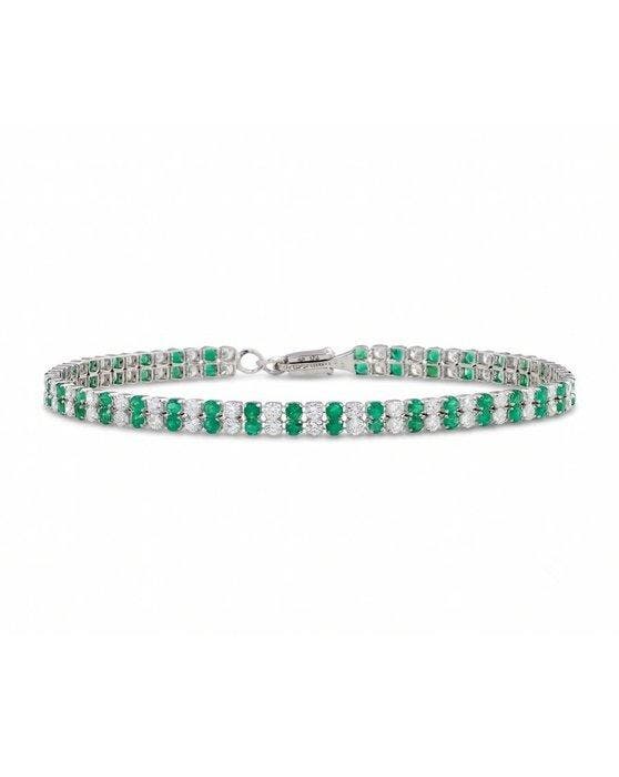 Tennis armband - 14 karaat Witgoud - 3.45ct. tw. Smaragd -, Sieraden, Tassen en Uiterlijk, Antieke sieraden