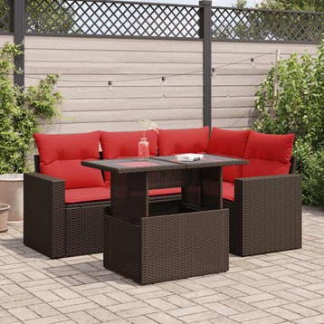 vidaXL 5-delige Loungeset met kussens poly rattan acacia, Verzenden, Nieuw, Loungeset