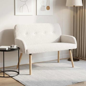 vidaXL 2-zitsbank met massief houten poten Crèmekleurig, Verzenden, Minder dan 150 cm, Stof, Nieuw